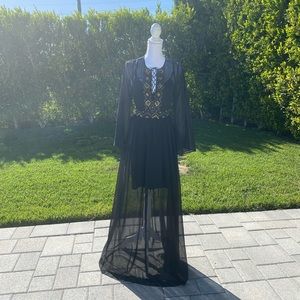 Chiffon black gown with gold embellished details - size small